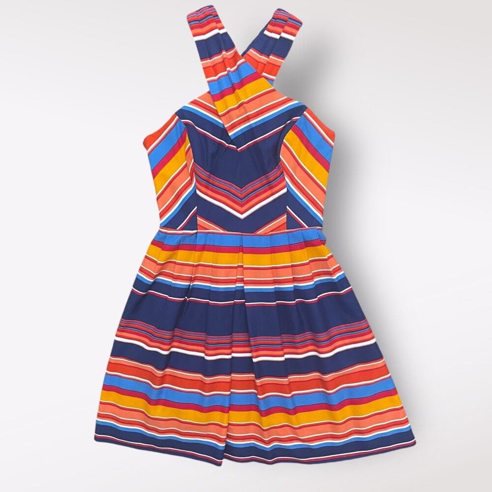 Shoshanna Striped Silk Blend Knee‎ Length Dress Size 4 Multicolor Party Colorful